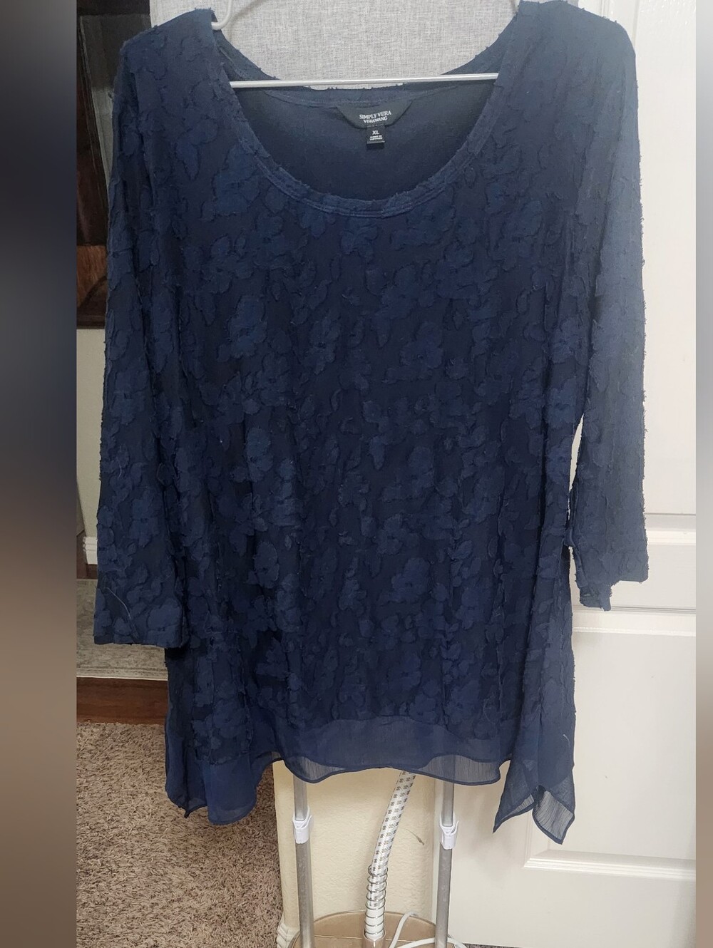 Simply Vera Vera Wang Navy Lace Overlay Mesh Hem Blouse XL GUC